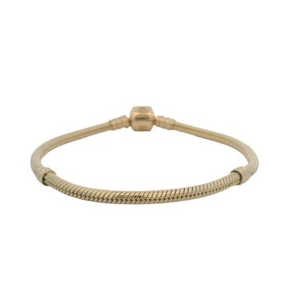 Pandora 14kt Yellow Gold Snake Charm Bracelet Stoppers and Cylinder Clasp 7.5" - Picture 4 of 10